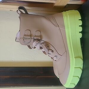 Sorel Lace Up Boots in Tan and Neon Green